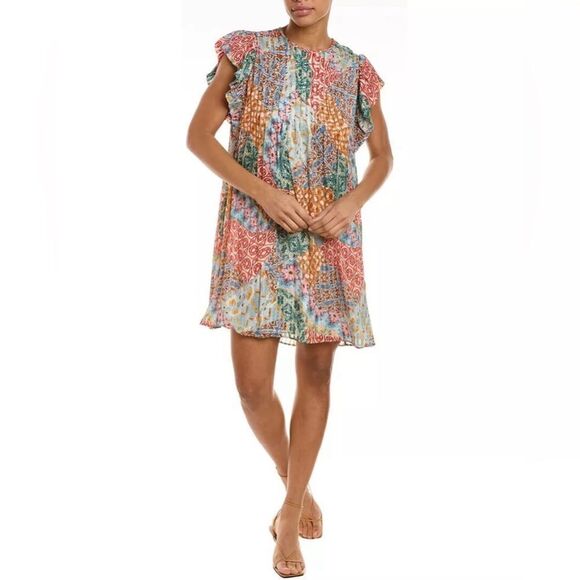 Marie Oliver Womens CATIE Silk-Blend Mini Dress Flutter Sleeve Multicolor  XS - Picture 1 of 6